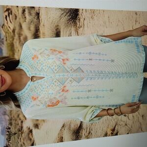 AK (Ann Klein)WOMENS EMBROIDERED V NECK PEASANT TOP sz XXL